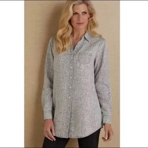 SOFT SURROUNDINGS Cheetah Print Chambray Button Down Top